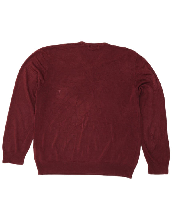 Marks & Spencer Mens Blue Harbour V-Neck Jumper Sweater 2XL Burgundy