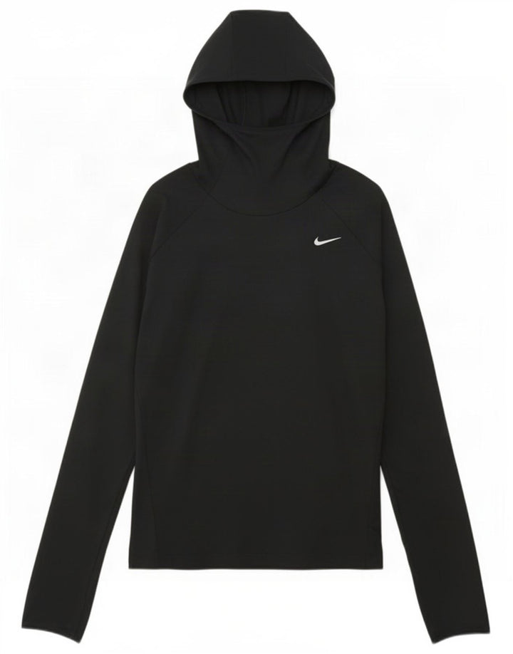 Nike Womens Dri Fit Hooded Top Long Sleeve UK 10 Small Black Polyester