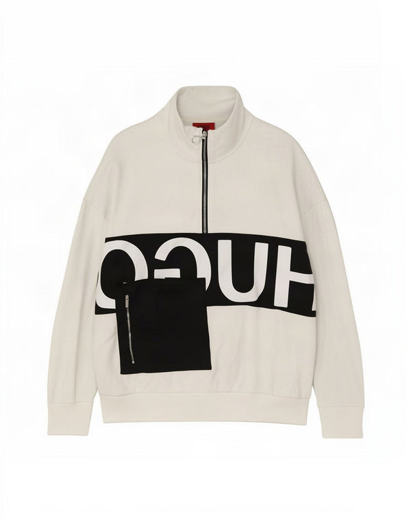 Hugo Boss Womens Oversized Graphic Sweatshirt Jumper UK 10 Small White