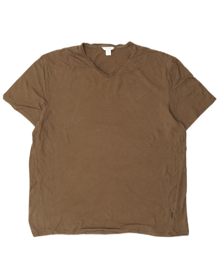 CALVIN KLEIN Mens T-Shirt Top 2XL Khaki Cotton