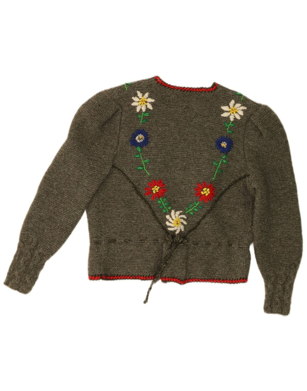 Vintage Womens Crop Cardigan Sweater UK 10 Small Green Floral