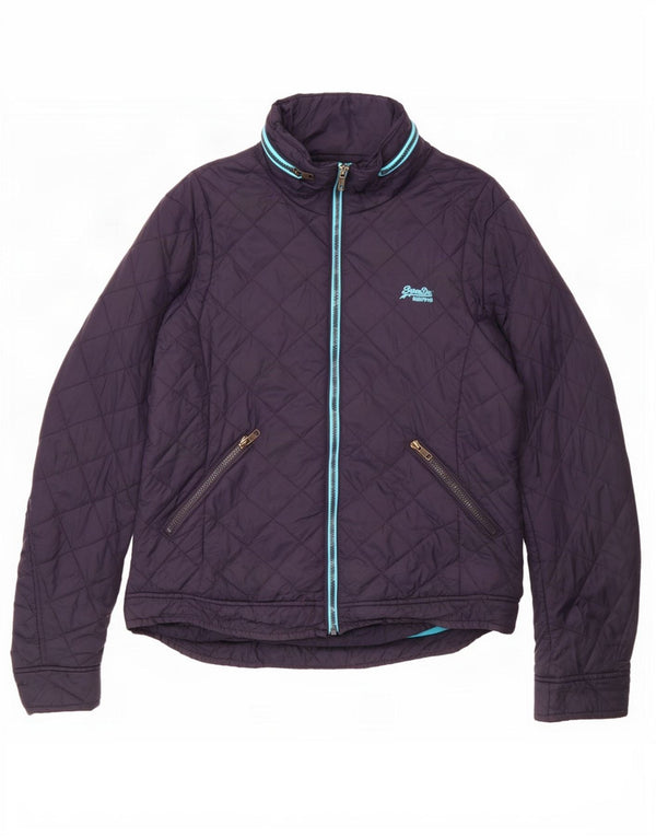Superdry Womens Hooded Quilted Jacket UK 16 Large Navy Blue Nylon