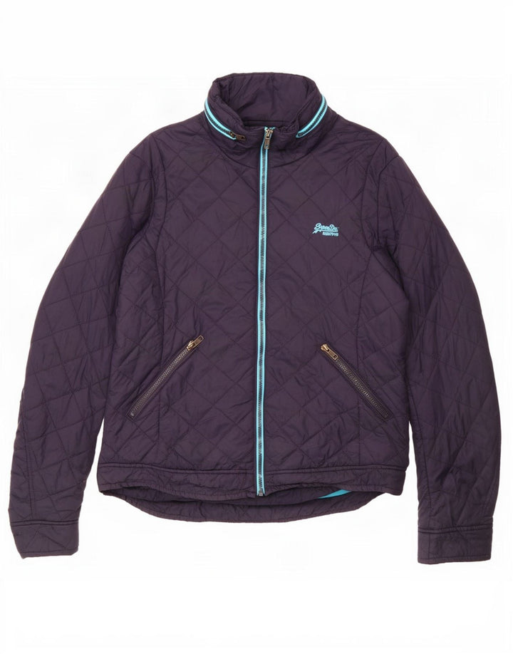 Superdry Womens Hooded Quilted Jacket UK 16 Large Navy Blue Nylon