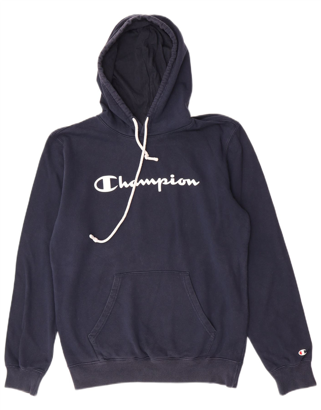 Champion Mens Graphic Hoodie Jumper Medium Navy Blue Cotton