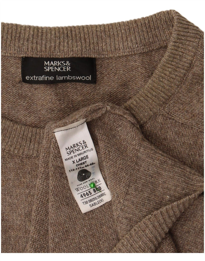Marks & Spencer Mens Boat Neck Jumper Sweater XL Brown Lambswool