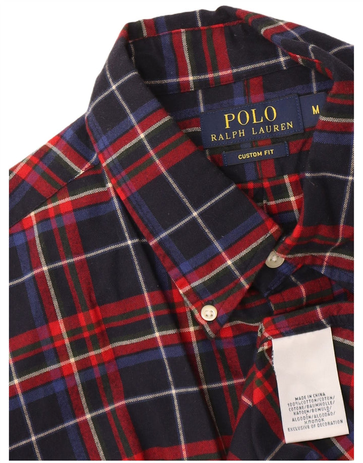 Polo Ralph Lauren Mens Custom Fit Shirt Medium Navy Blue Check Cotton