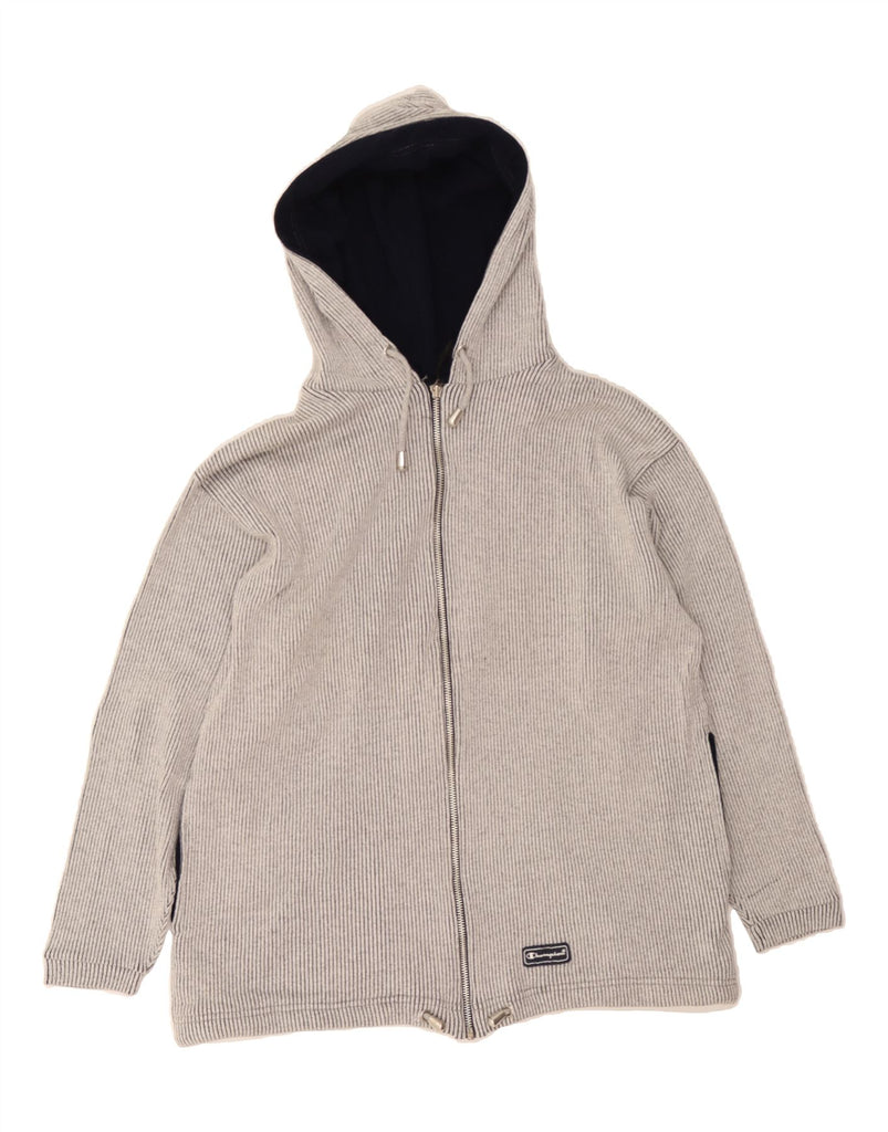 CHAMPION Womens Zip Hoodie Sweater UK 14 Medium Grey Pinstripe Cotton Vintage Champion and Second-Hand Champion from Messina Hembry 