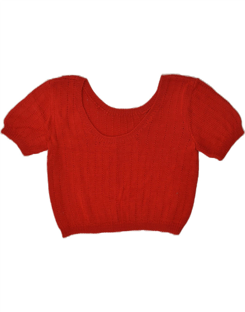 VINTAGE Womens Crop Short Sleeve Boat Neck Jumper Sweater UK 14 Large Red | Vintage Vintage | Thrift | Second-Hand Vintage | Used Clothing | Messina Hembry 