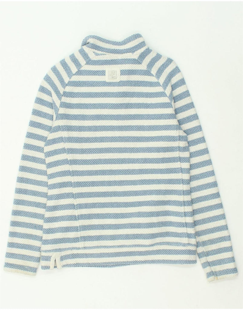 WEIRD FISH Womens Zip Neck Sweatshirt Jumper UK 12 Medium Blue Striped | Vintage Weird Fish | Thrift | Second-Hand Weird Fish | Used Clothing | Messina Hembry 