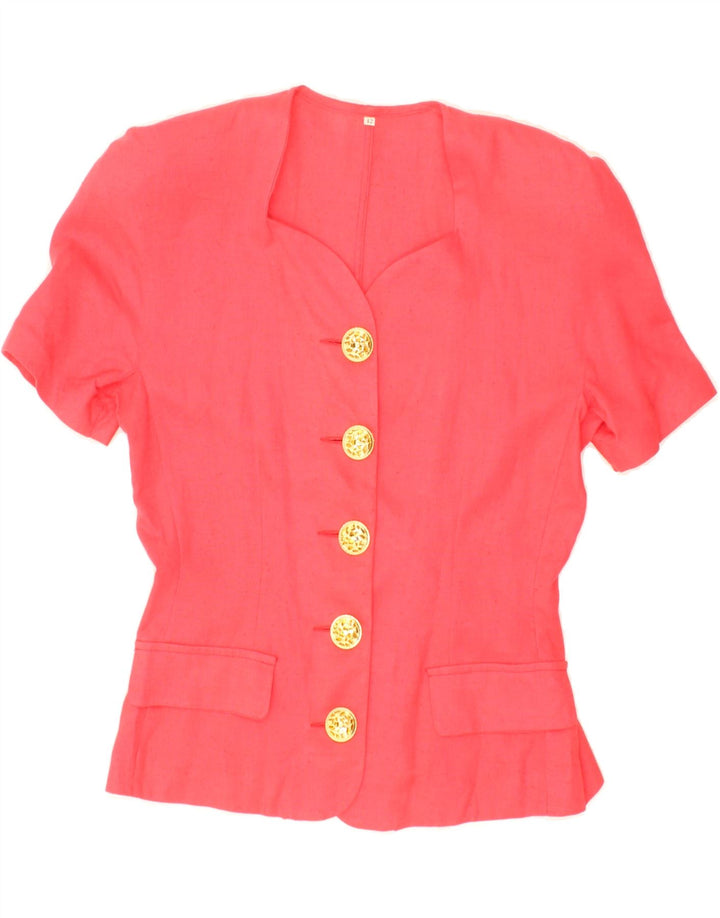 VINTAGE Womens Short Sleeve Shirt Blouse IT 42 Medium Red Linen Vintage Vintage and Second-Hand Vintage from Messina Hembry 