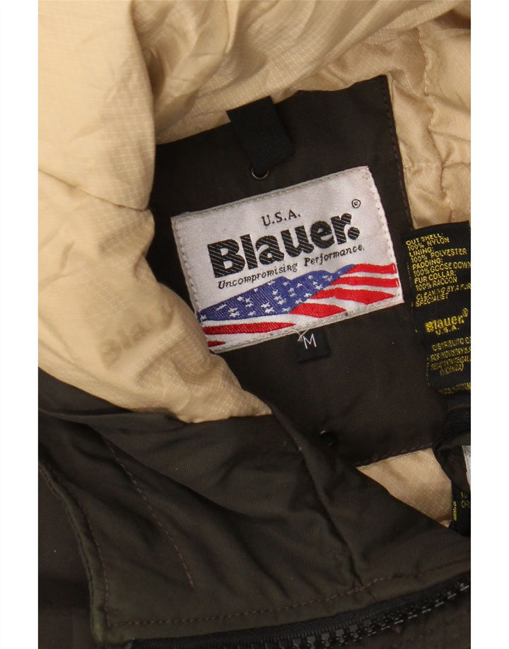 Blauer Womens Military Hooded Padded Jacket UK 14 Medium Khaki Nylon