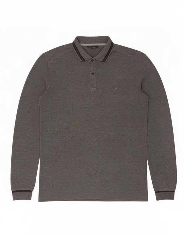 Gas Mens Long Sleeve Polo Shirt Large Grey