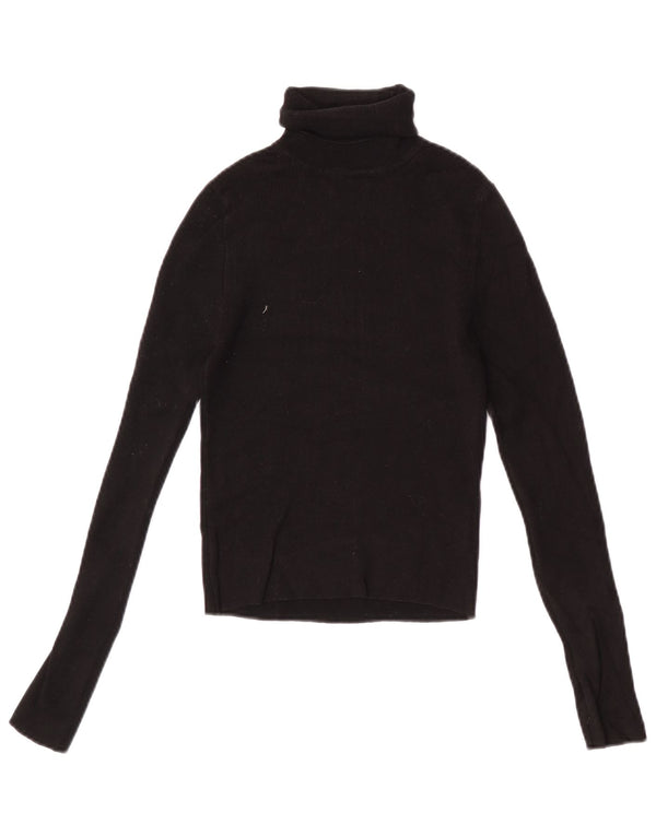Zara Womens Crop Roll Neck Jumper Sweater UK 12 Medium Black Viscose