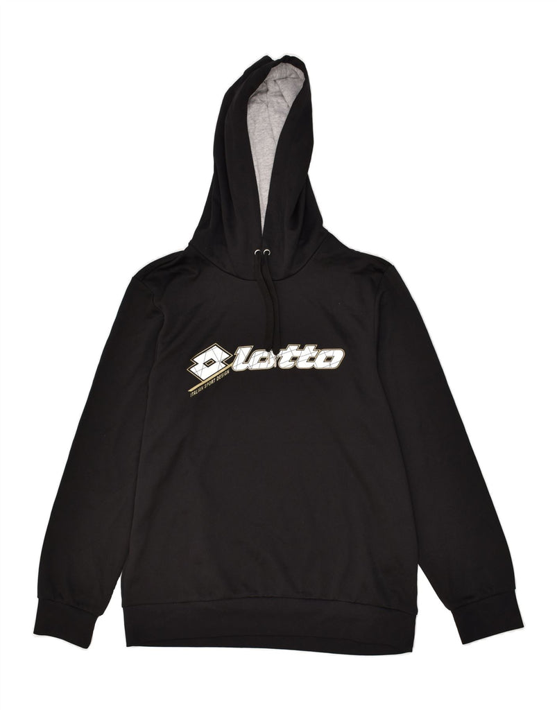 LOTTO Mens Graphic Hoodie Jumper Large Black Polyester | Vintage Lotto | Thrift | Second-Hand Lotto | Used Clothing | Messina Hembry 