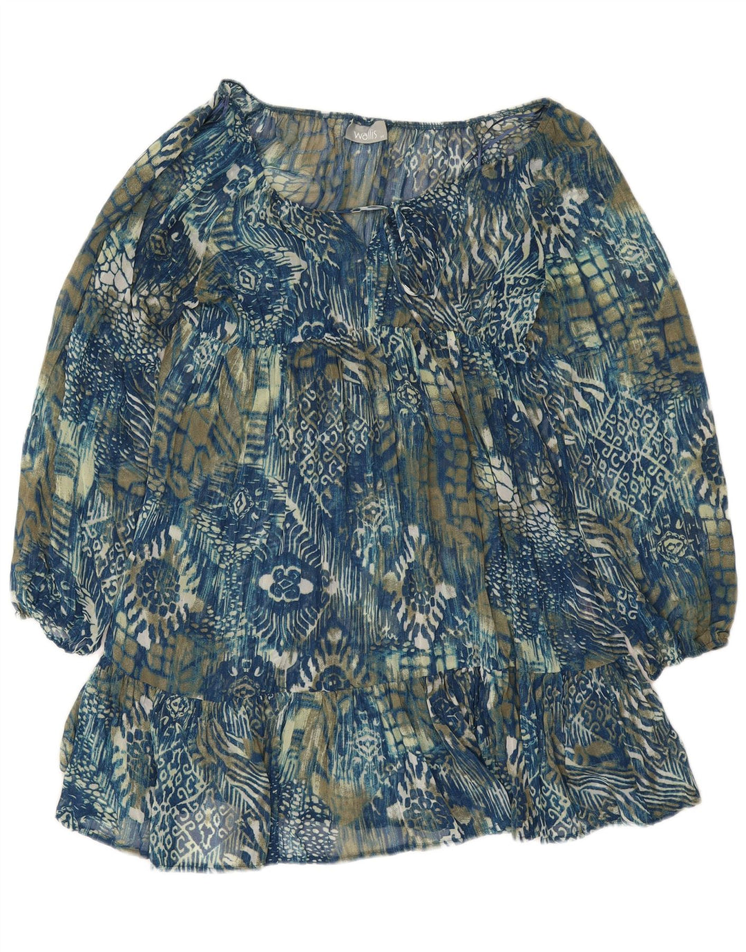 Wallis Womens Long Sleeve Tiered Dress UK 12 Medium Blue Paisley Polyester