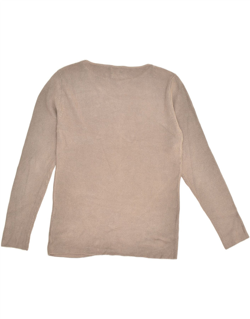 MASSIMO DUTTI Womens Boat Neck Jumper Sweater UK 14 Large Beige Cotton | Vintage Massimo Dutti | Thrift | Second-Hand Massimo Dutti | Used Clothing | Messina Hembry 