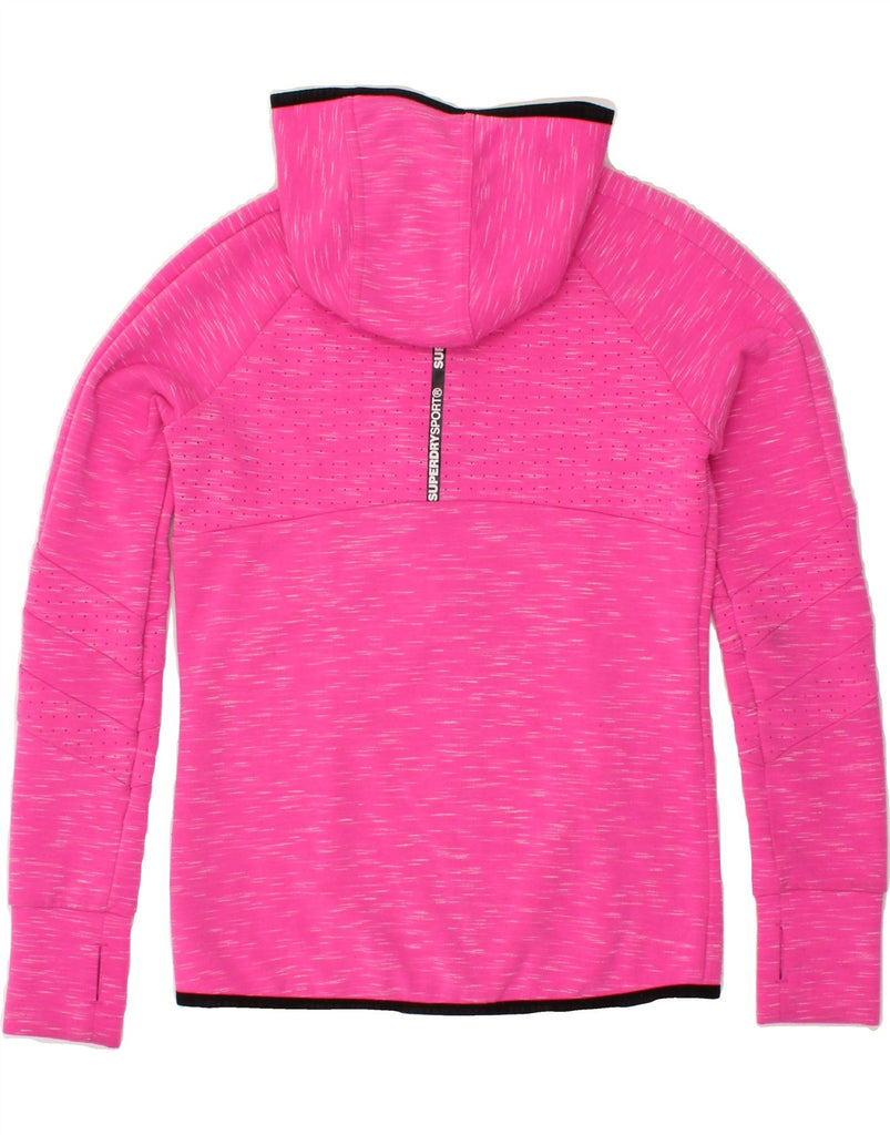 SUPERDRY Womens Graphic Zip Hoodie Sweater UK 8 Small Pink Flecked | Vintage Superdry | Thrift | Second-Hand Superdry | Used Clothing | Messina Hembry 