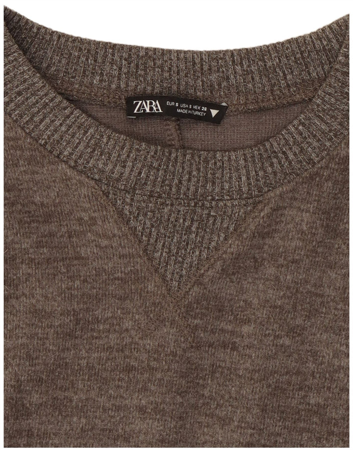 Zara Womens Crop Top Long Sleeve UK 10 Small Grey Flecked