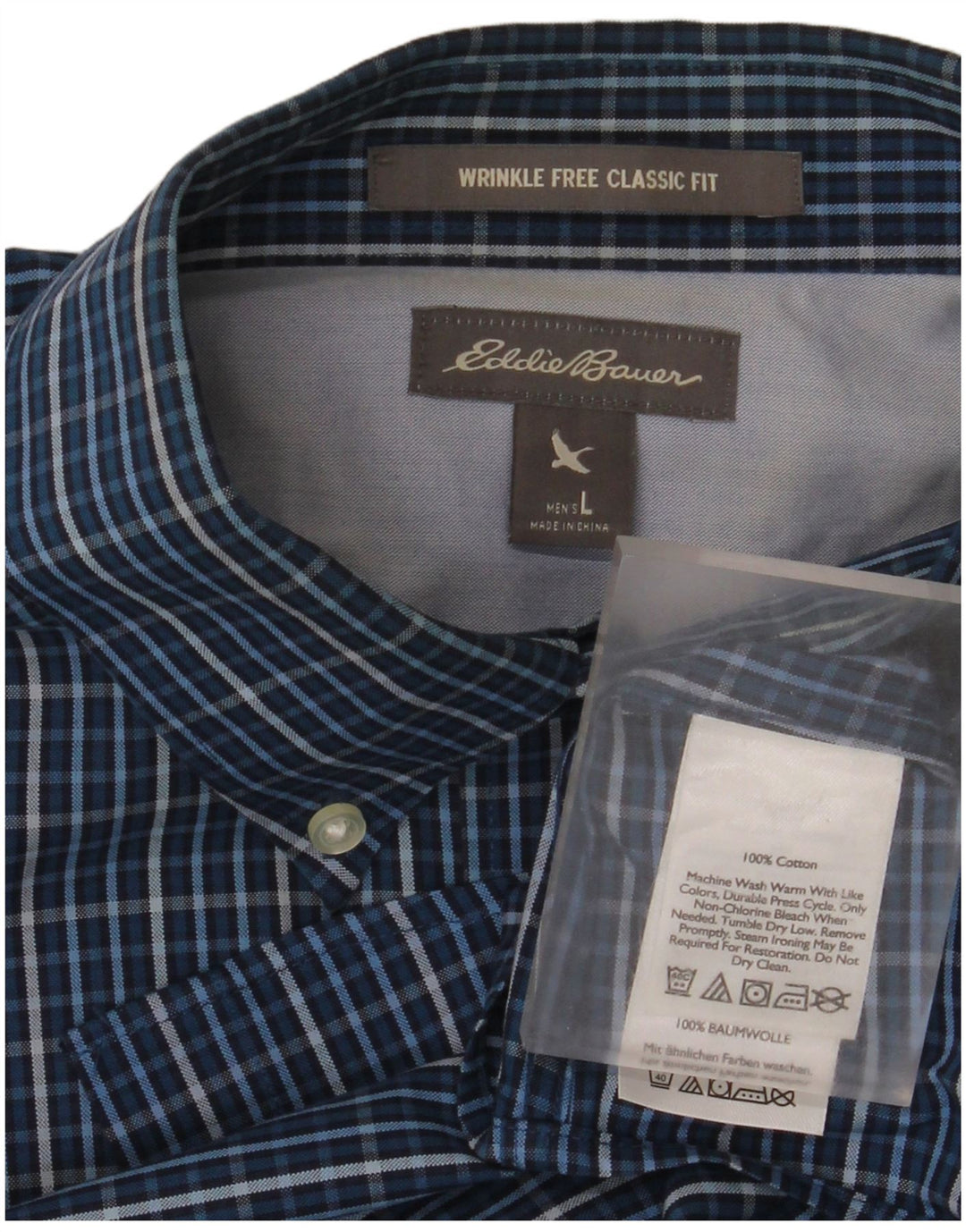 Eddie Bauer Mens Classic Fit Shirt Large Blue Check Cotton