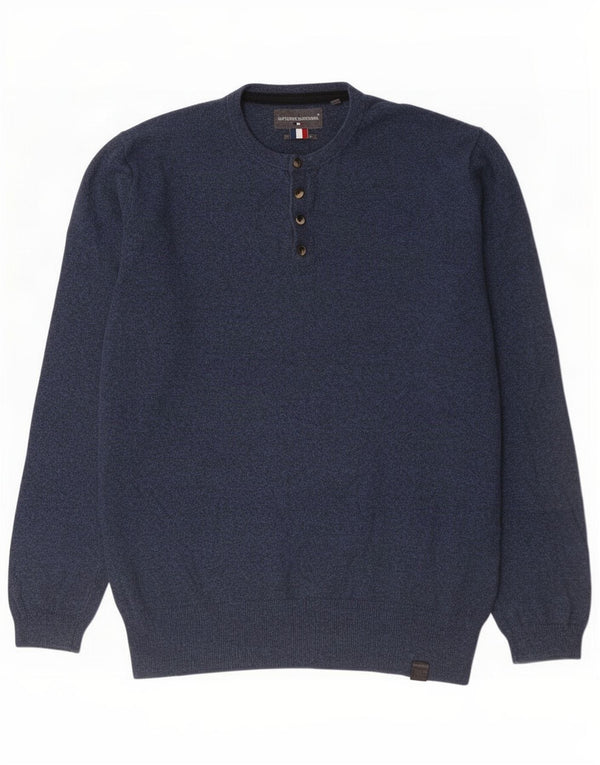 Superdry Mens Button Neck Jumper Sweater XL Blue Cotton