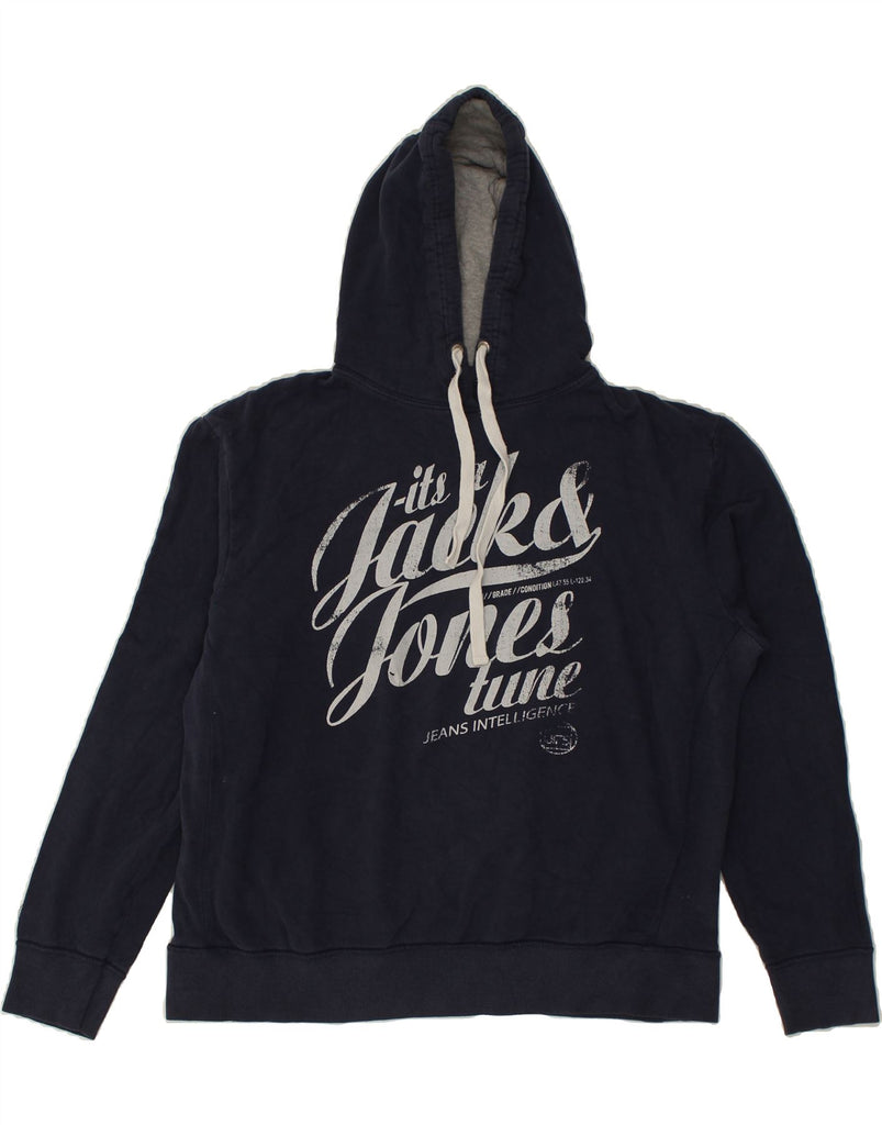 JACK & JONES Mens Graphic Hoodie Jumper 2XL Navy Blue | Vintage Jack & Jones | Thrift | Second-Hand Jack & Jones | Used Clothing | Messina Hembry 