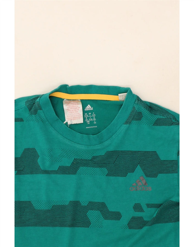 ADIDAS Boys T-Shirt Top 13-14 Years Green Geometric Cotton Vintage Adidas and Second-Hand Adidas from Messina Hembry 