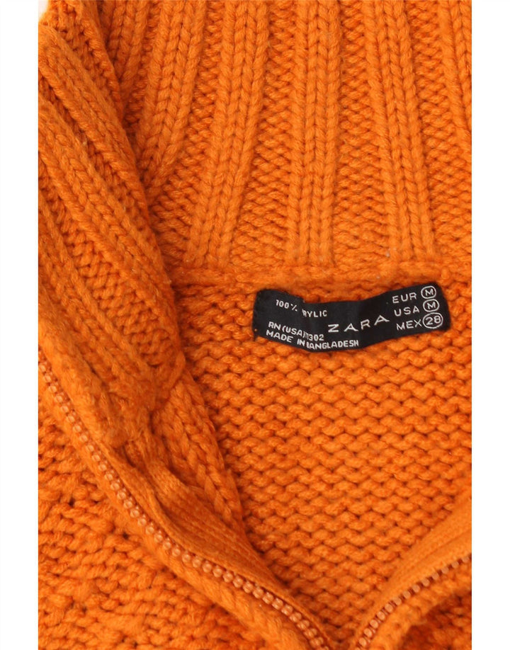 Zara Womens Crop Cardigan Sweater UK 12 Medium Orange Acrylic