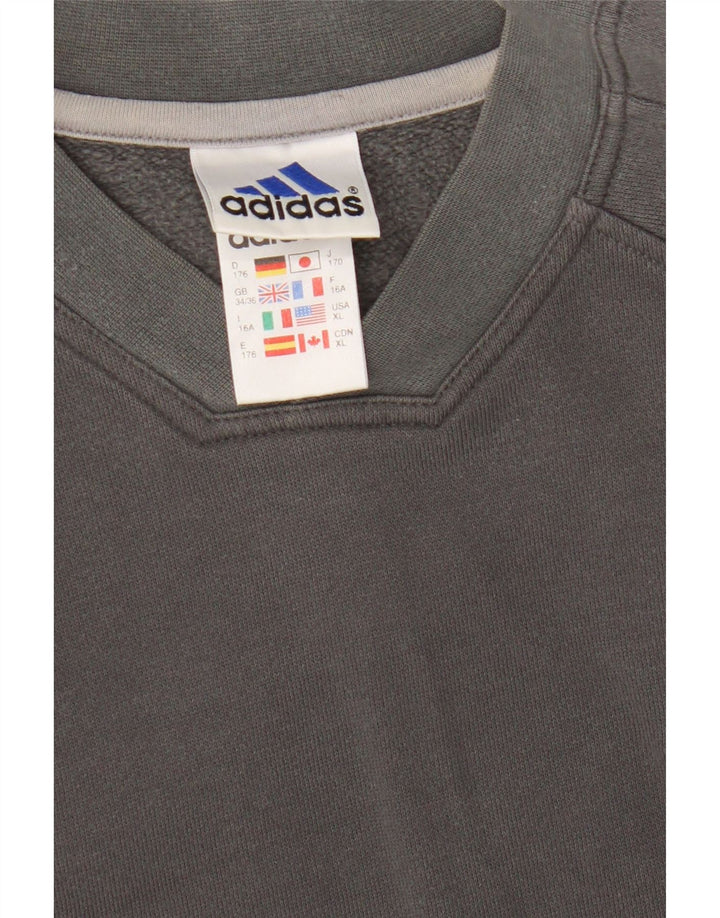 Adidas Boys Sweatshirt Jumper 15-16 Years Grey Striped Cotton