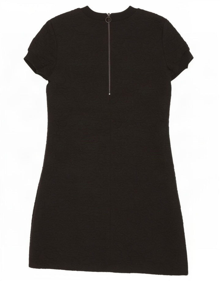 Zara Womens Short Sleeves Basic Dress UK 10 Small Black Paisley Polyester