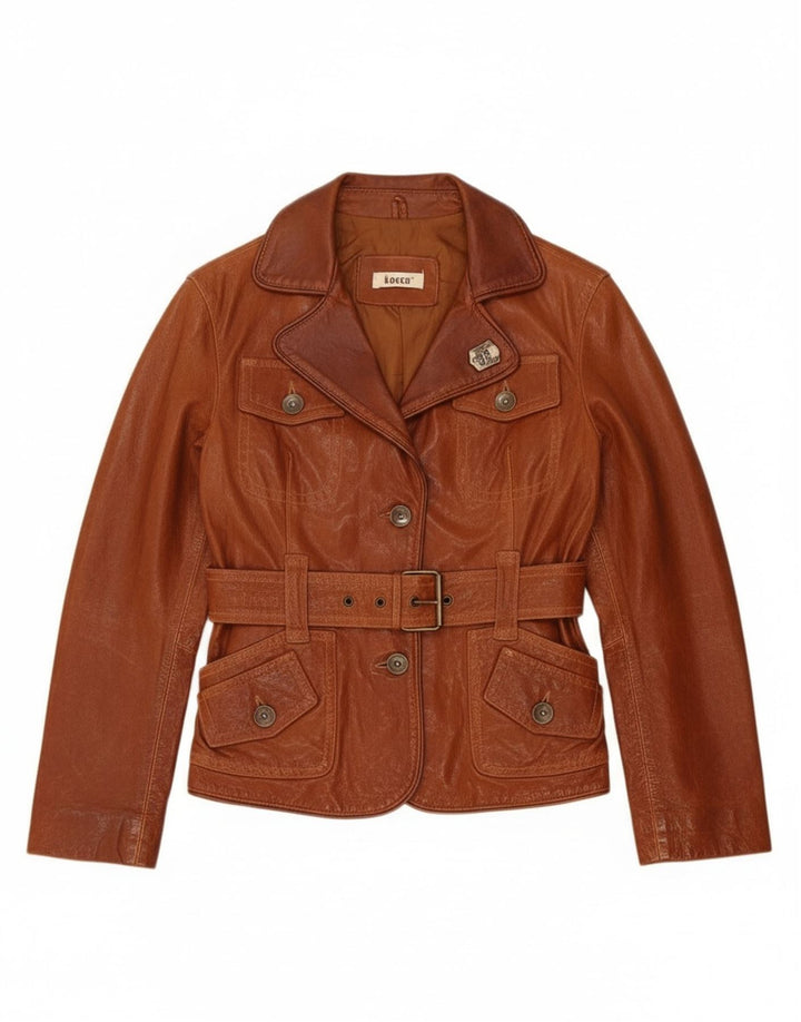 KOCCA Womens Leather Jacket UK 10 Small Brown Leather