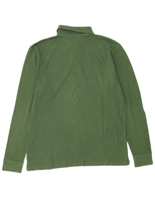 Asics Mens Long Sleeve Polo Shirt Large Green Cotton