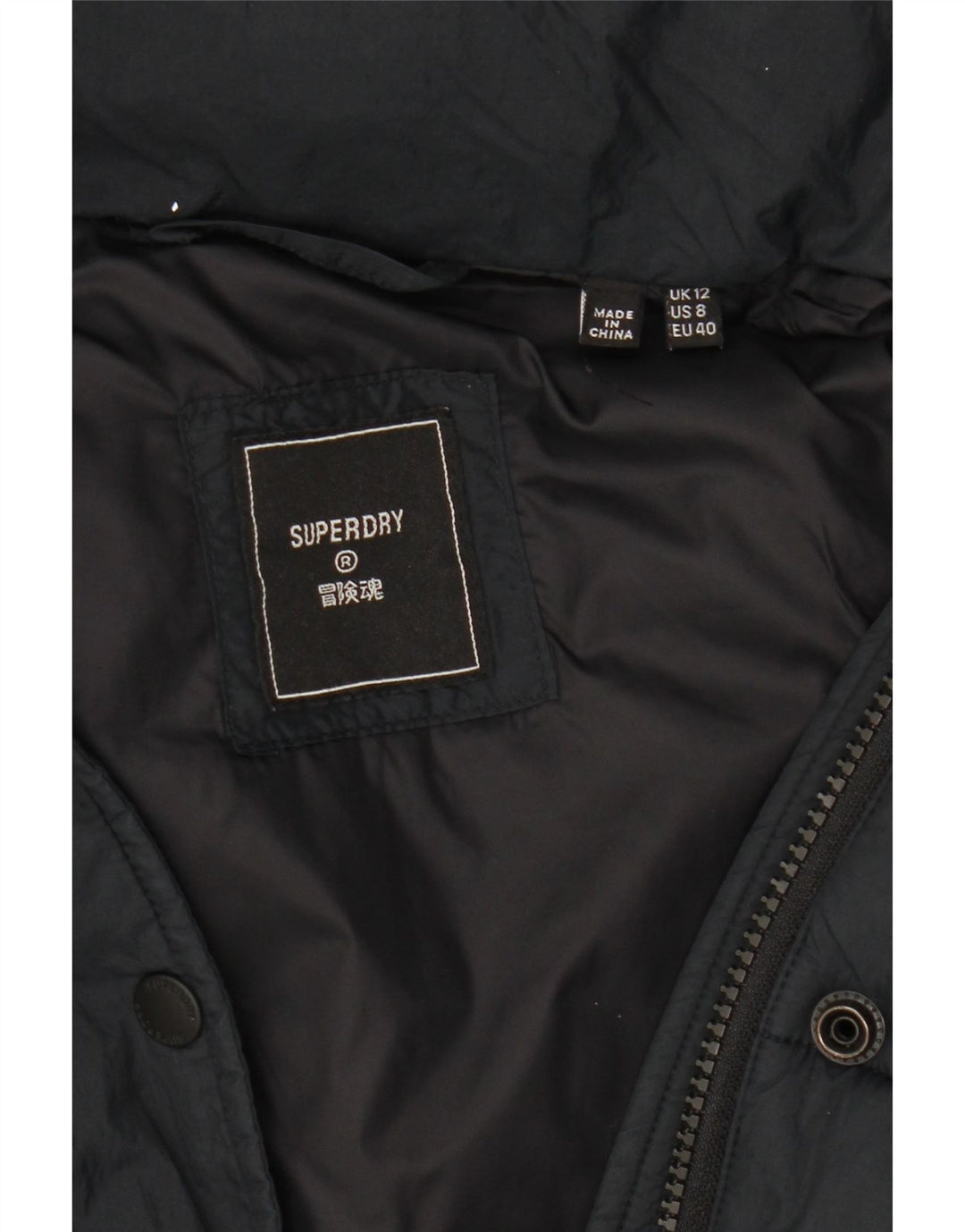 Superdry Womens Hooded Padded Jacket UK 12 Medium Black
