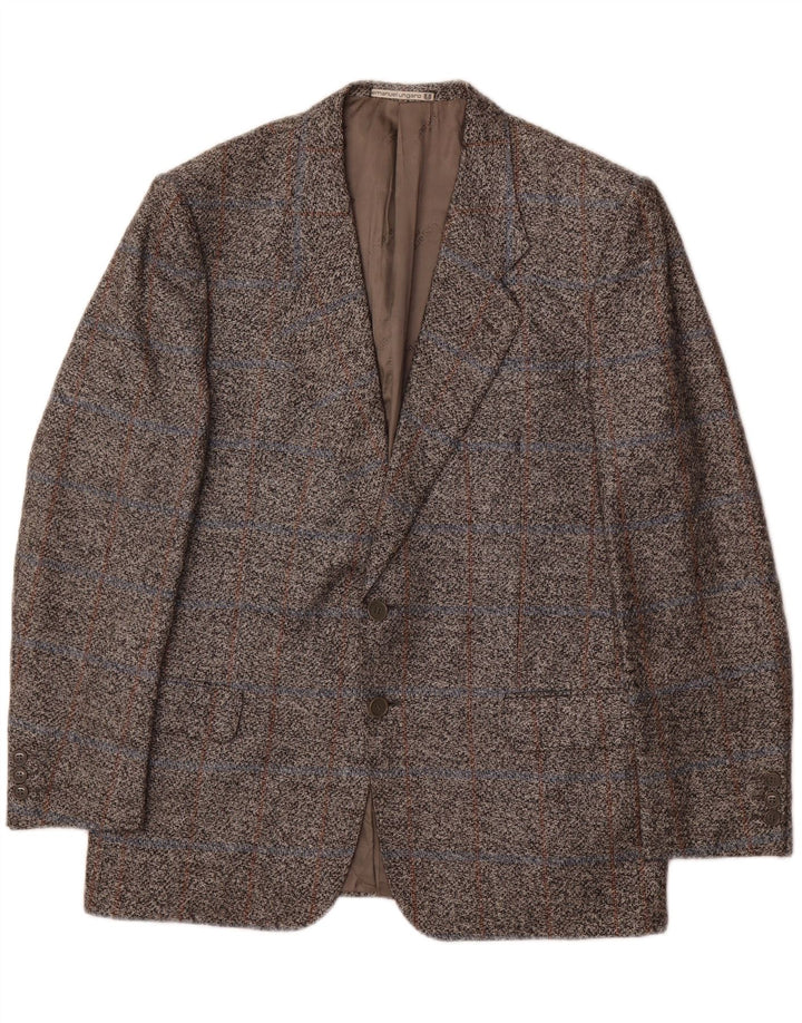 EMANUEL UNGARO Mens 2 Button Blazer Jacket EU 52 Large Grey Check Silk Vintage Emanuel Ungaro and Second-Hand Emanuel Ungaro from Messina Hembry 