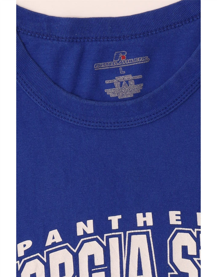 RUSSELL ATHLETIC Mens Graphic T-Shirt Top Large Blue Cotton Vintage Russell Athletic and Second-Hand Russell Athletic from Messina Hembry 