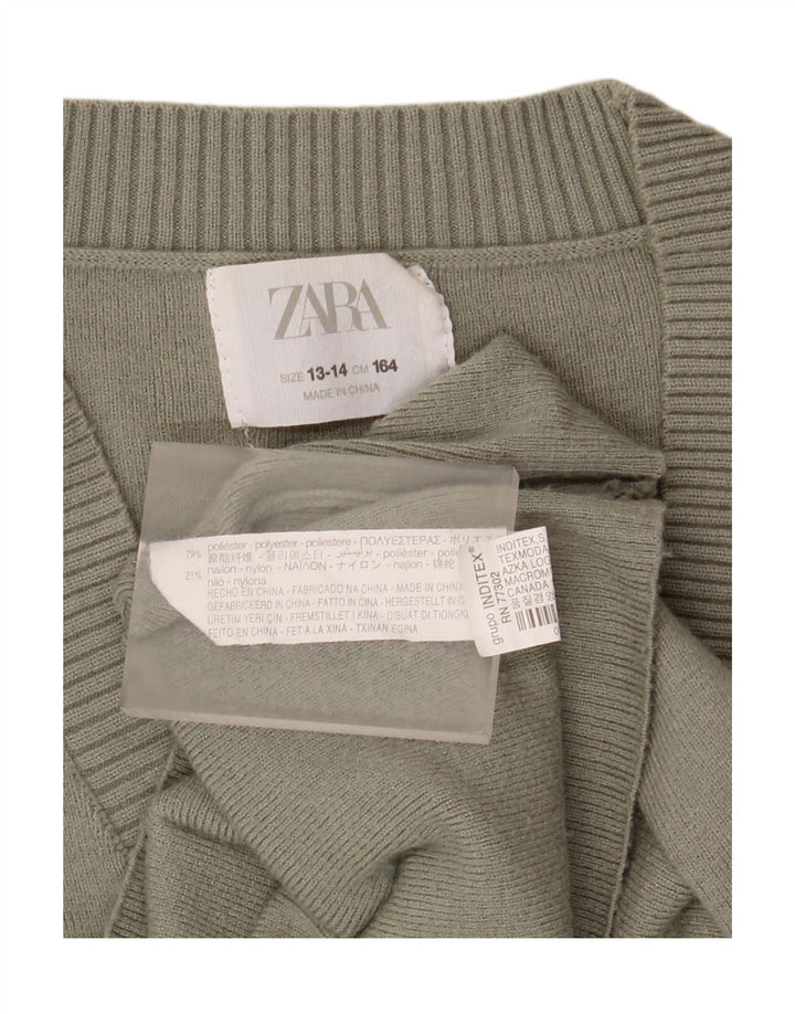 Zara Girls Cardigan Sweater 13-14 Years Green Polyester