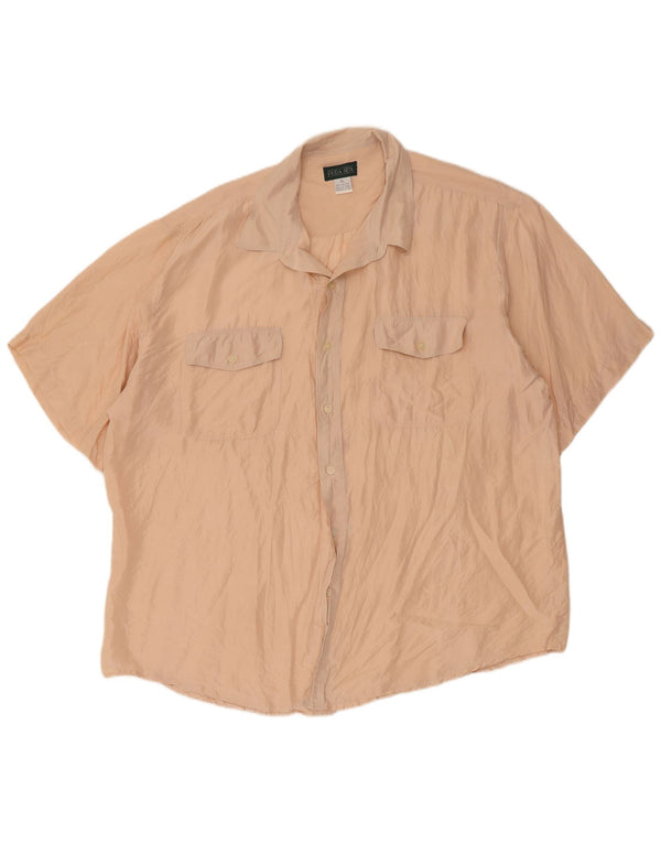 Pura Seta Mens Short Sleeve Regular Fit Shirt XL Beige Silk