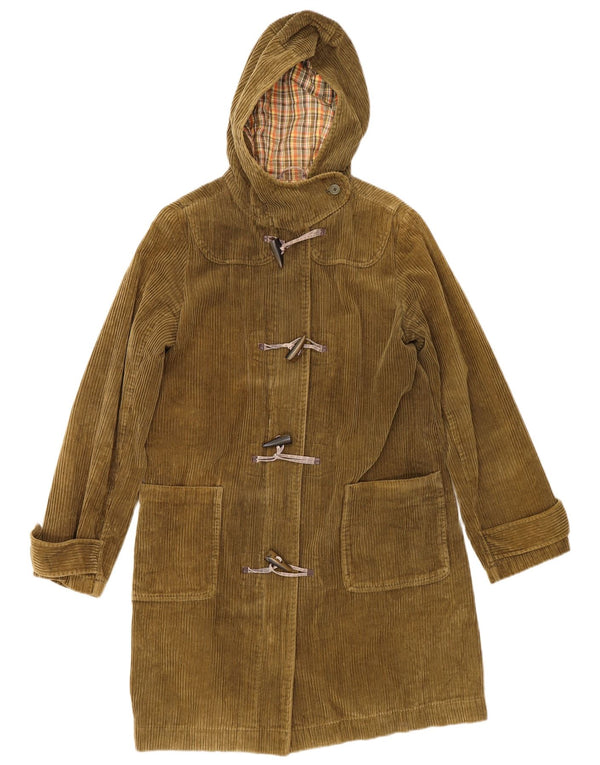 American Eagle Womens Hooded Corduroy Duffle Coat UK 14 Medium Khaki Cotton