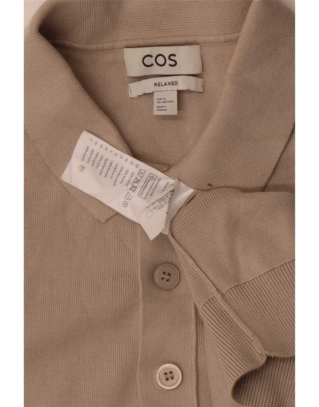 Cos Mens Relaxed Polo Neck Jumper Sweater Medium Beige Cotton