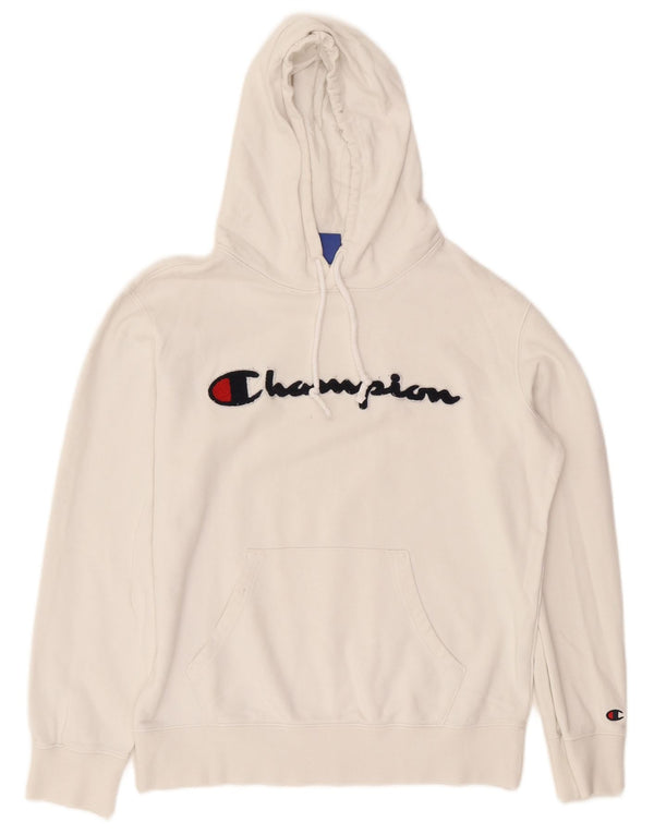CHAMPION Mens Graphic Hoodie Jumper Medium White Cotton