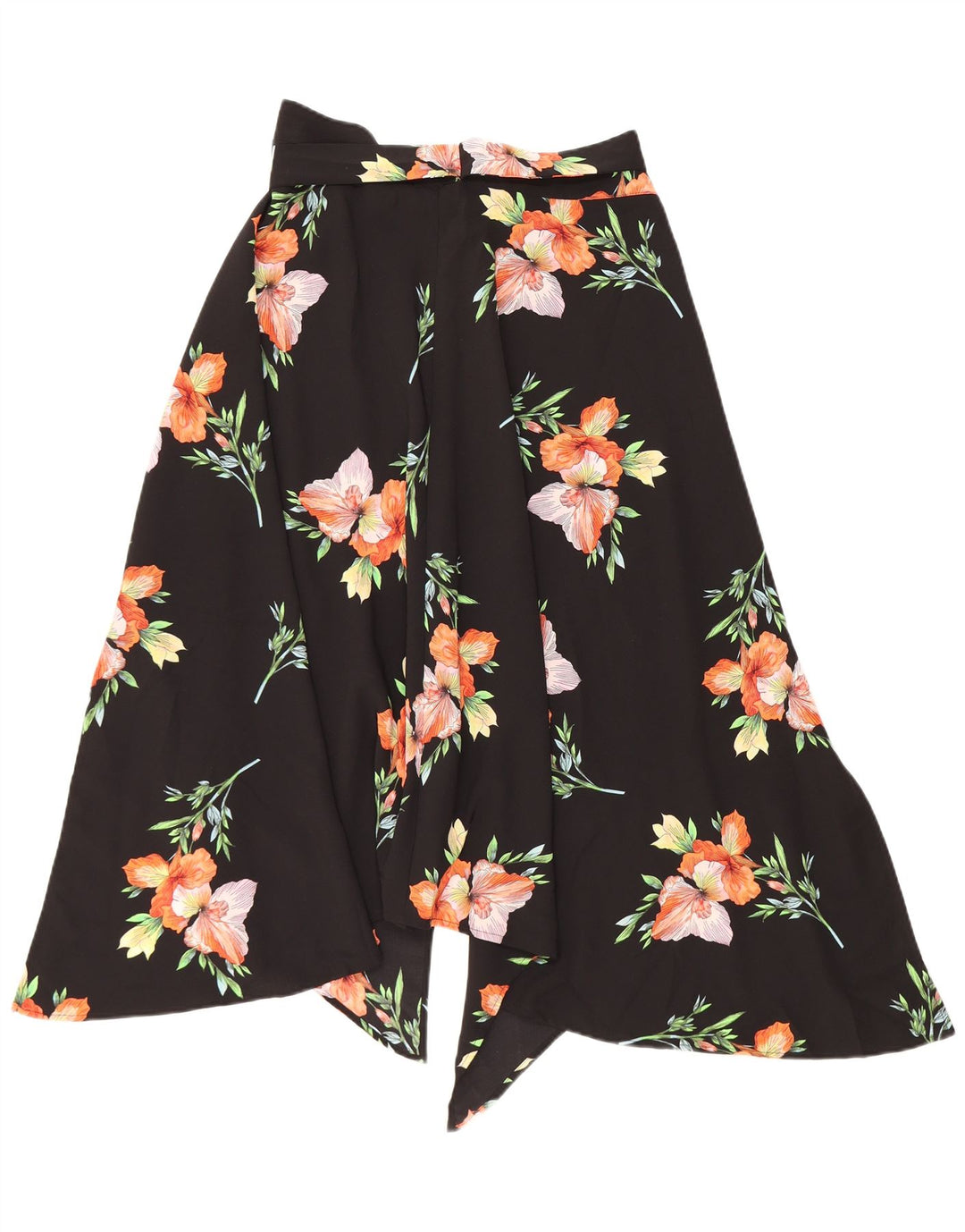 TOPSHOP Womens Asymmetrical Skirt UK 12 Medium W30  Black Floral Polyester