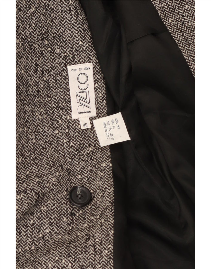 Vintage Womens Double Breasted Blazer Jacket IT 48 XL Grey Herringbone