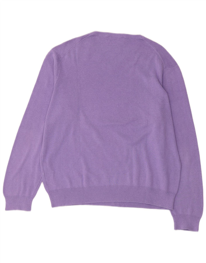 POLO RALPH LAUREN Womens V-Neck Jumper Sweater UK 16 Large Purple Cotton
