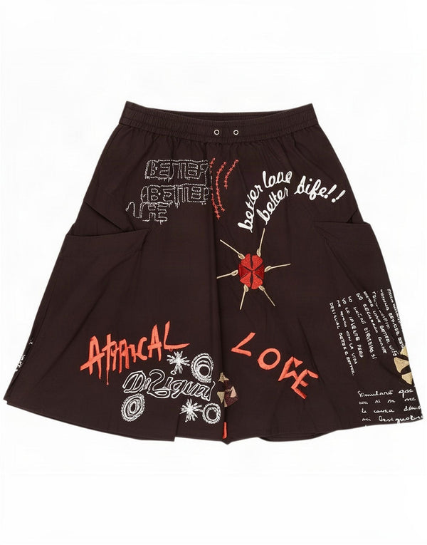 Desigual Womens Graphic Bubble Skirt EU 34 XS W26 Black Cotton