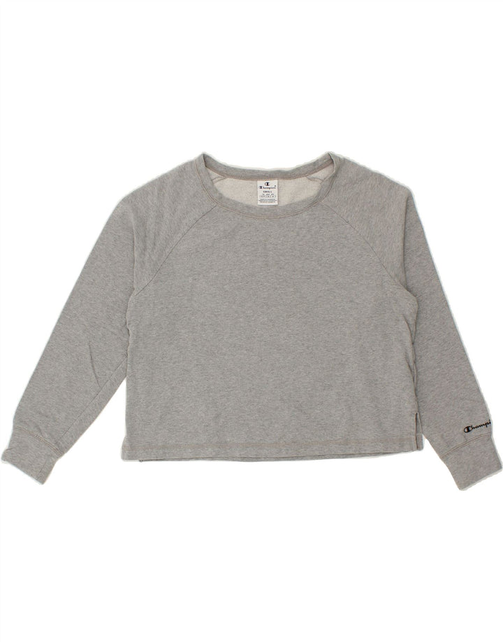 CHAMPION Womens Crop Sweatshirt Jumper UK 10 Small Grey Cotton Vintage Champion and Second-Hand Champion from Messina Hembry 