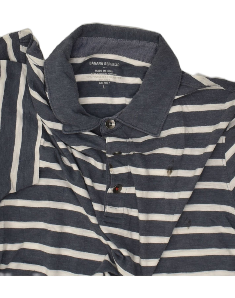 BANANA REPUBLIC Mens Polo Shirt Large Blue Striped Cotton | Vintage Banana Republic | Thrift | Second-Hand Banana Republic | Used Clothing | Messina Hembry 