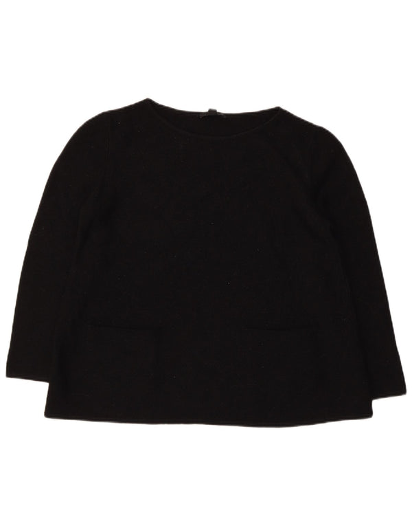 Cos Womens 3/4 Sleeve Boat Neck Jumper Sweater UK 10 Small Black Wool
