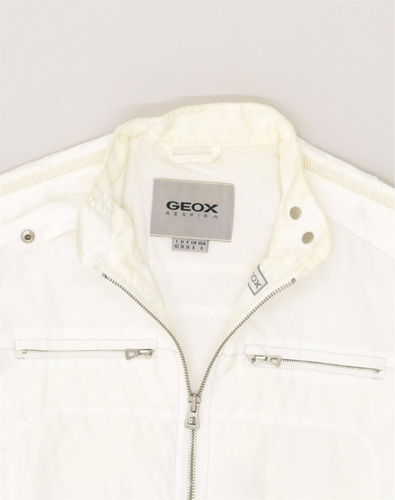 GEOX Womens Crop Bomber Jacket UK 8 Small White Polyester | Vintage Geox | Thrift | Second-Hand Geox | Used Clothing | Messina Hembry 