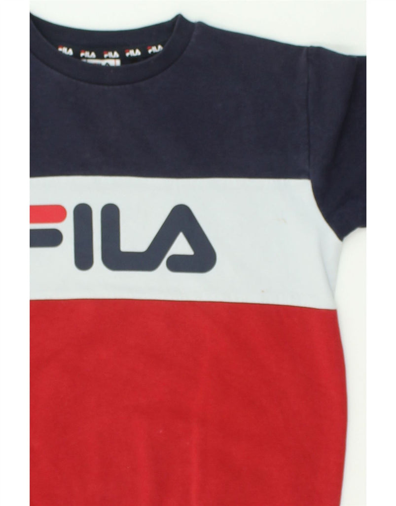 FILA Boys Graphic Sweatshirt Jumper 11-12 Years Red Colourblock Cotton | Vintage Fila | Thrift | Second-Hand Fila | Used Clothing | Messina Hembry 