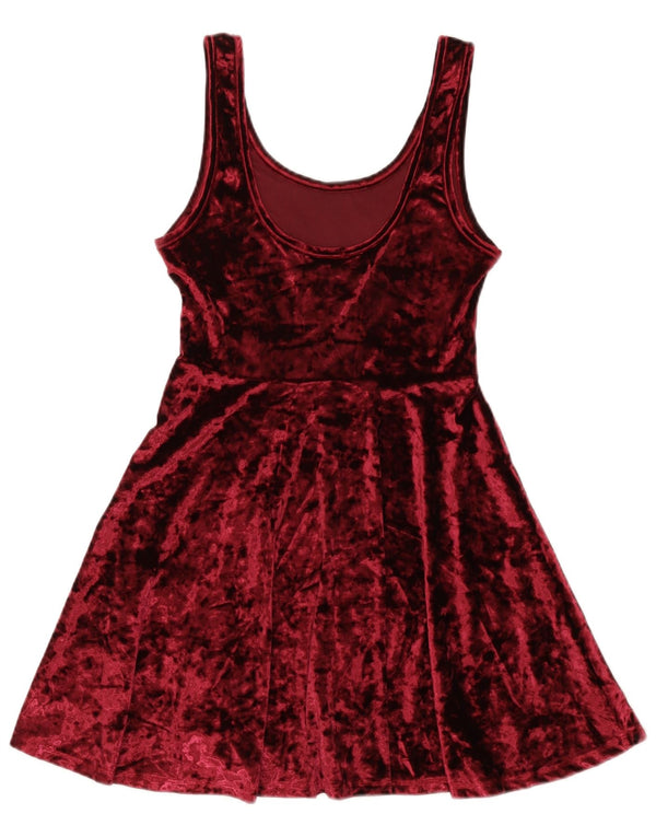 Topshop Womens Velvet Sleeveless A-Line Dress UK 10 Small Burgundy