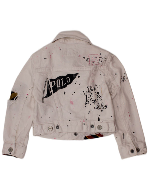 Polo Ralph Lauren Girls Crop Graphic Denim Jacket 2-3 Years White Cotton